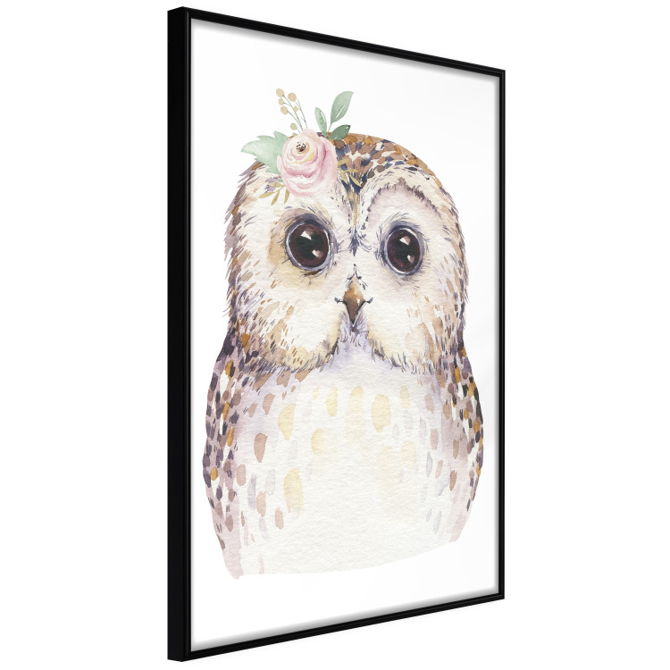 Poster Cheerful Owl - portrait of an owl with a flower on a white contrasting background 135721 additionalImage 7