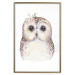 Poster Cheerful Owl - portrait of an owl with a flower on a white contrasting background 135721 additionalThumb 13