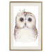 Poster Cheerful Owl - portrait of an owl with a flower on a white contrasting background 135721 additionalThumb 12