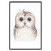 Poster Cheerful Owl - portrait of an owl with a flower on a white contrasting background 135721 additionalThumb 10