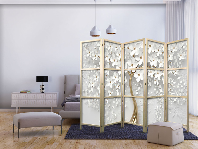 Folding Screen Magical Magnolia II (5-piece) - Tree with white flowers 136121 additionalImage 8