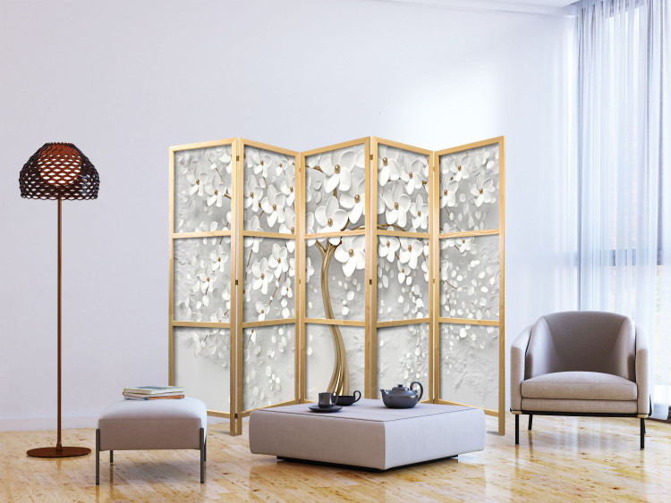 Folding Screen Magical Magnolia II (5-piece) - Tree with white flowers 136121 additionalImage 6