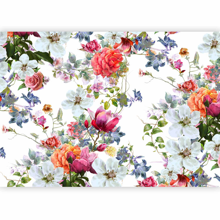 Photo Wallpaper Multicoloured bouquets - colourful flowers on a white background in vintage style 136321 additionalImage 5