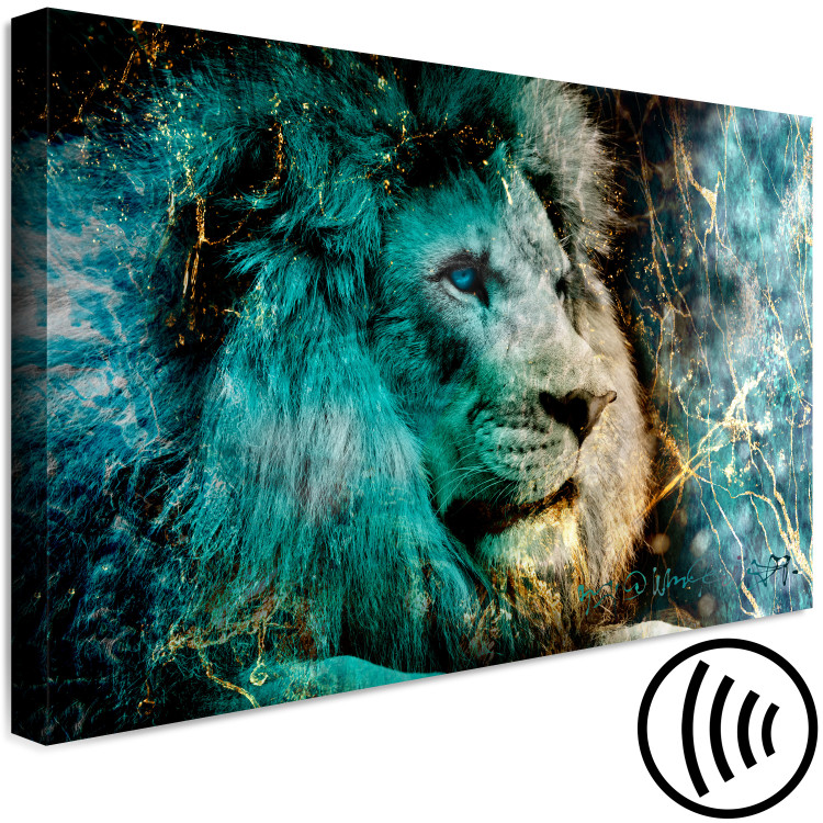 Canvas Print Blue King (1-piece) Wide - lion and gilded abstraction in the background 138221 additionalImage 6