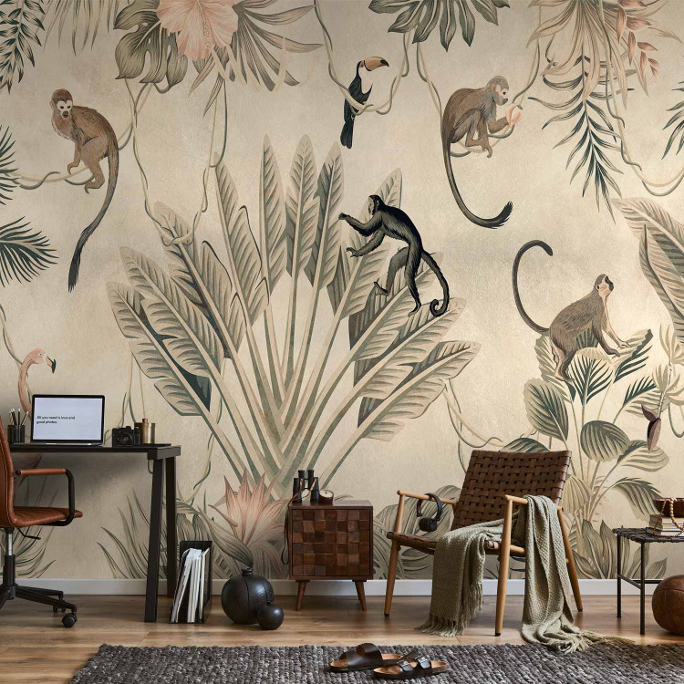 Wall Mural Fauna and Flora Jungle - a composition maintained in shades of gray 138821 additionalImage 4
