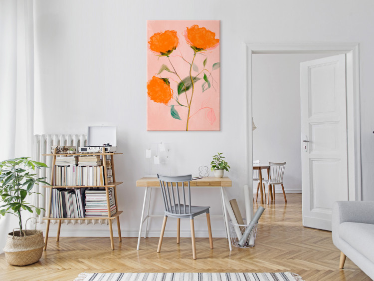 Canvas Art Print Orange Flowers (1-piece) Vertical - three roses in bloom 142821 additionalImage 3
