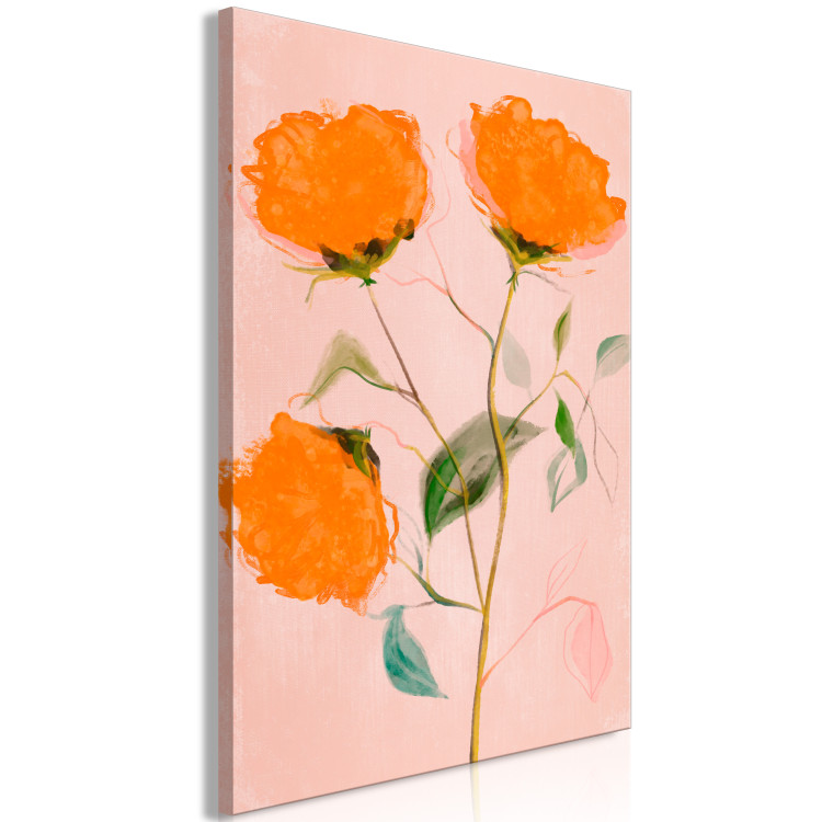 Canvas Art Print Orange Flowers (1-piece) Vertical - three roses in bloom 142821 additionalImage 2