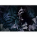 Wall Mural Animal motif - black cat surrounded by blue leaves and flowers 143421 additionalThumb 1