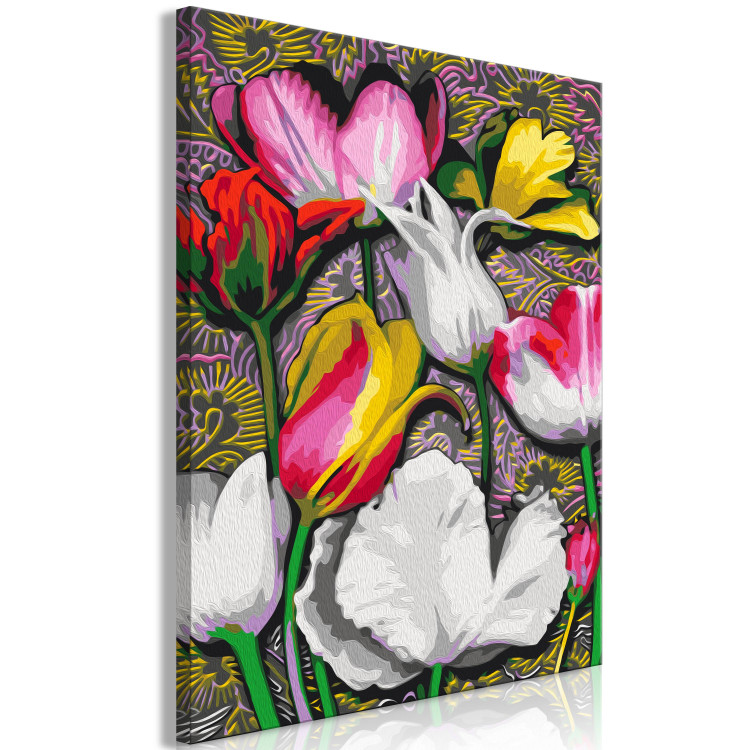 Paint by Number Kit Expressive Tulips - White, Pink and Yellow Flowers on an Ornamental Background 144521 additionalImage 5