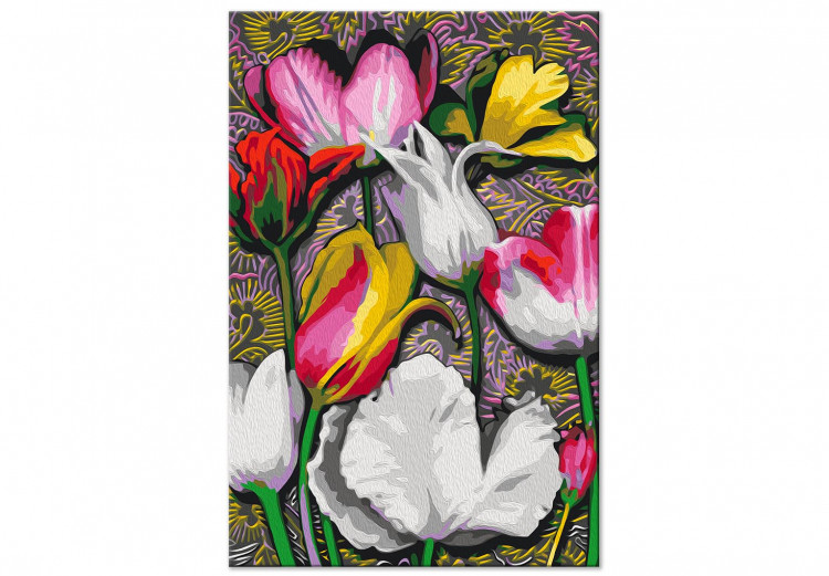 Paint by Number Kit Expressive Tulips - White, Pink and Yellow Flowers on an Ornamental Background 144521 additionalImage 3