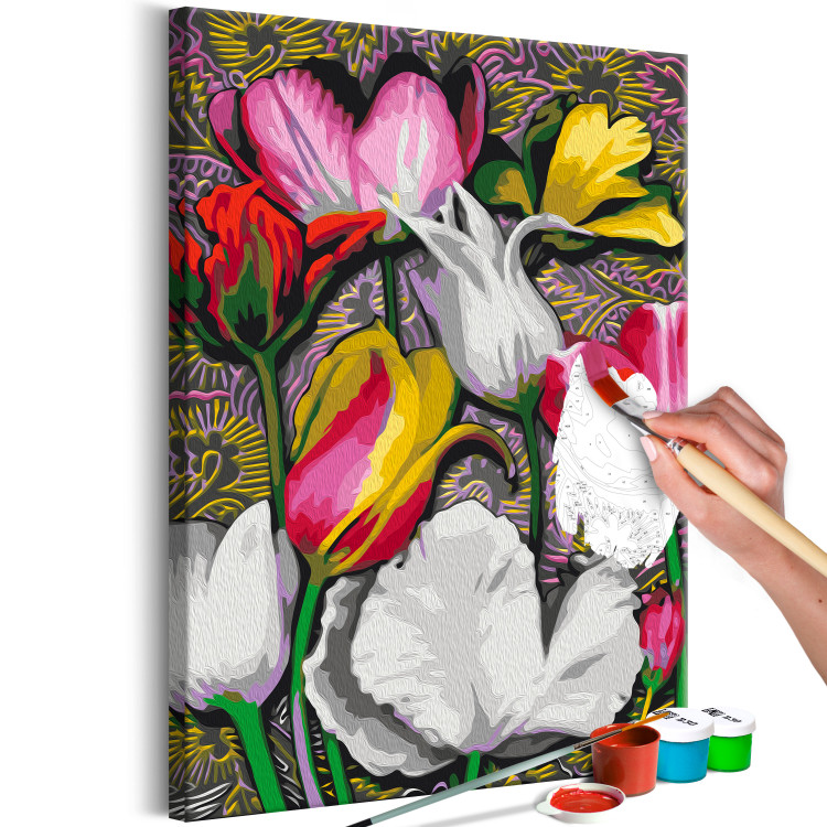 Paint by Number Kit Expressive Tulips - White, Pink and Yellow Flowers on an Ornamental Background 144521 additionalImage 6