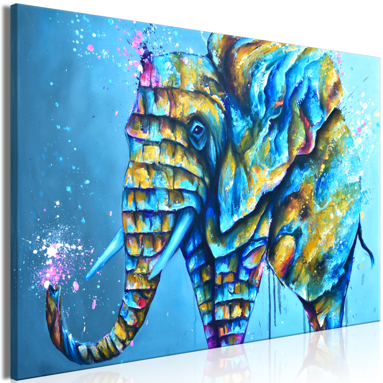 Canvas Print Elephant on Blue Background (1-piece) - animal colorful fantasy 144721 additionalImage 2