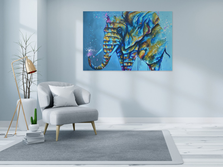 Canvas Print Elephant on Blue Background (1-piece) - animal colorful fantasy 144721 additionalImage 3
