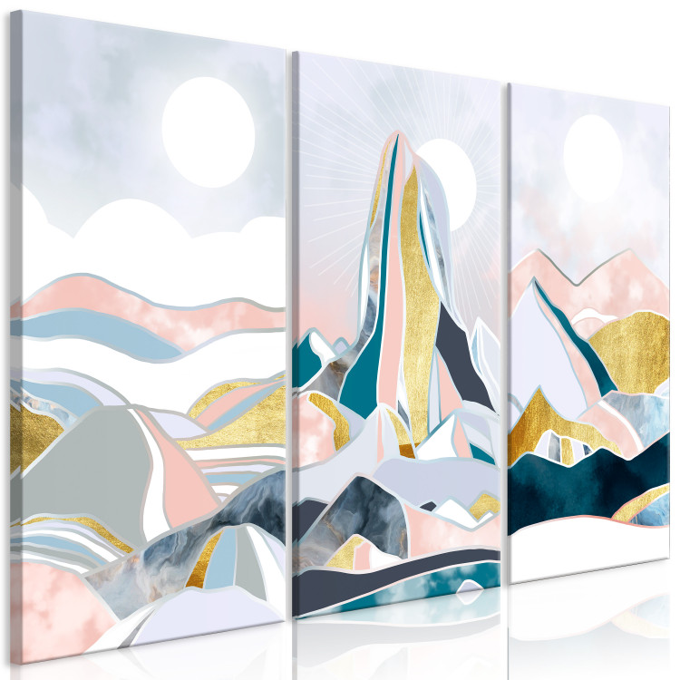 Canvas Abstract Triptych - Three Mountain Landscapes With Elements of Gold 146021 additionalImage 2