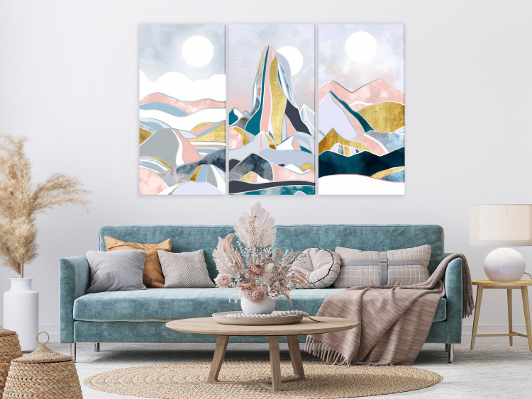Canvas Abstract Triptych - Three Mountain Landscapes With Elements of Gold 146021 additionalImage 3
