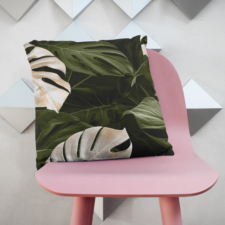 Decorative Microfiber Pillow Faces of the monstera - composition with rich detail of egoztic plants cushions 146821 additionalImage 4