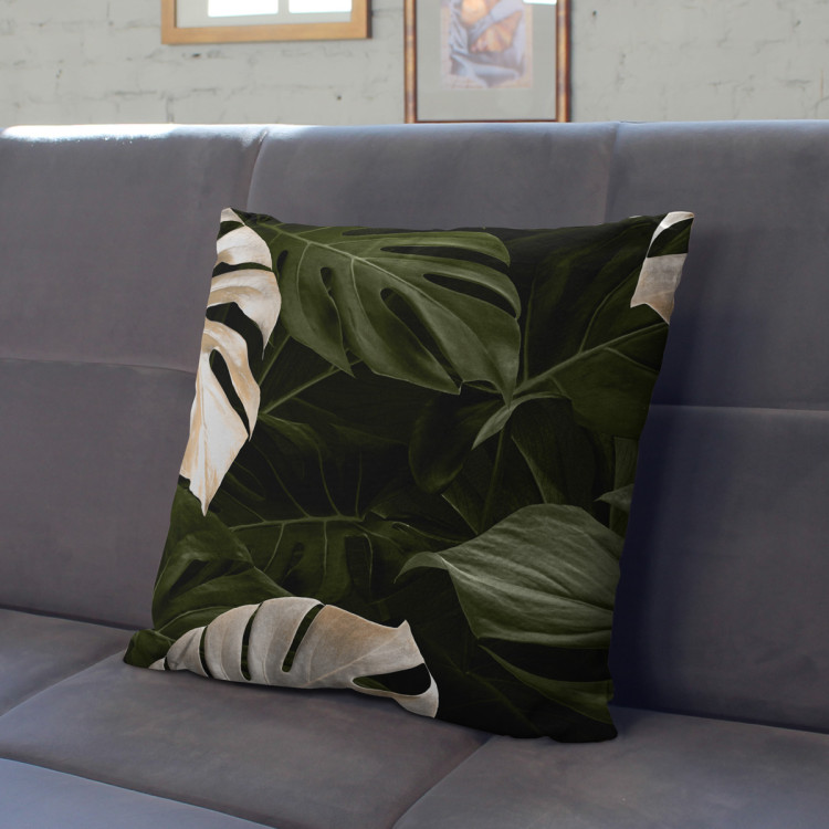 Decorative Microfiber Pillow Faces of the monstera - composition with rich detail of egoztic plants cushions 146821 additionalImage 6