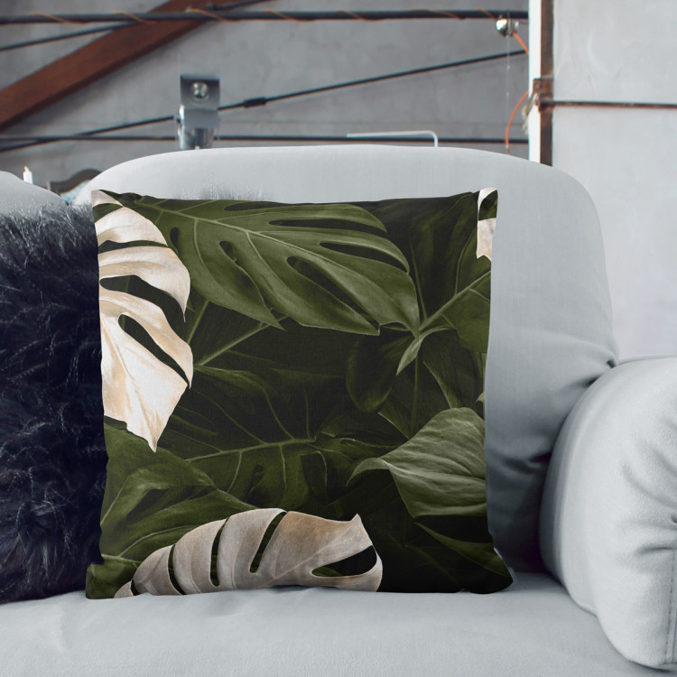 Decorative Microfiber Pillow Faces of the monstera - composition with rich detail of egoztic plants cushions 146821 additionalImage 2