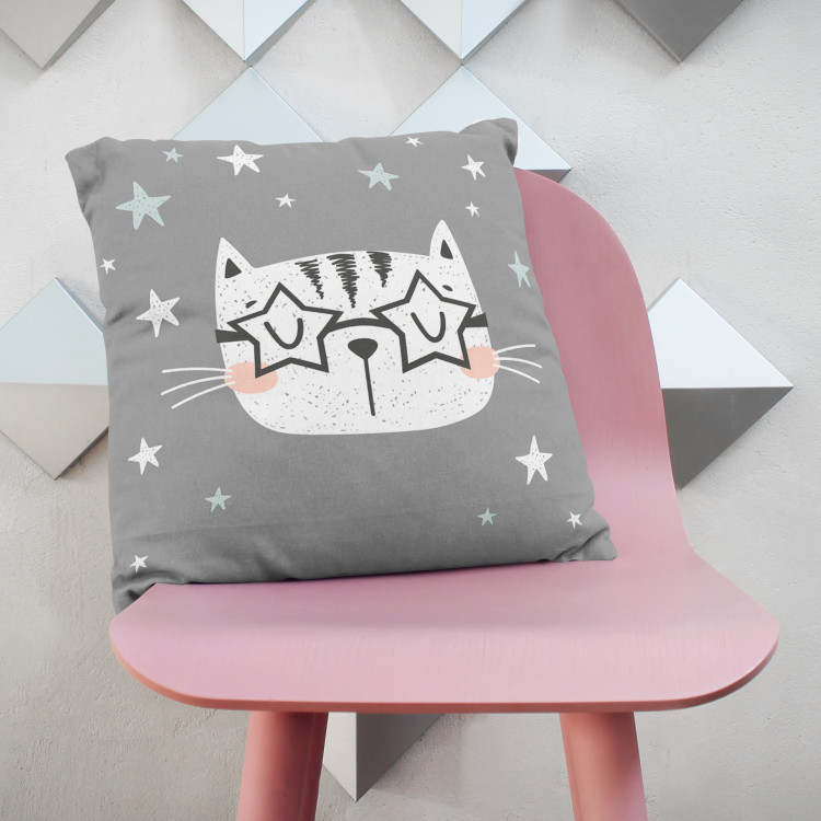 Decorative Microfiber Pillow Cat among the stars - animal motif on a dark grey background cushions 147021 additionalImage 2