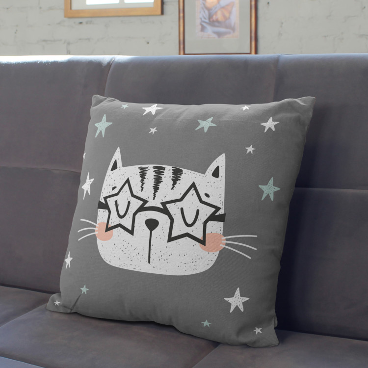 Decorative Microfiber Pillow Cat among the stars - animal motif on a dark grey background cushions 147021 additionalImage 3