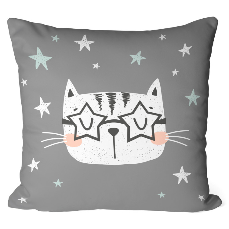 Decorative Microfiber Pillow Cat among the stars - animal motif on a dark grey background cushions 147021