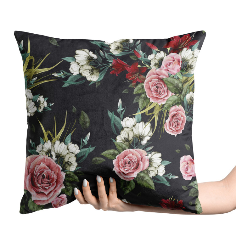 Decorative Velor Pillow Simple beauty - vintage style rose flower design on black background 147121 additionalImage 2