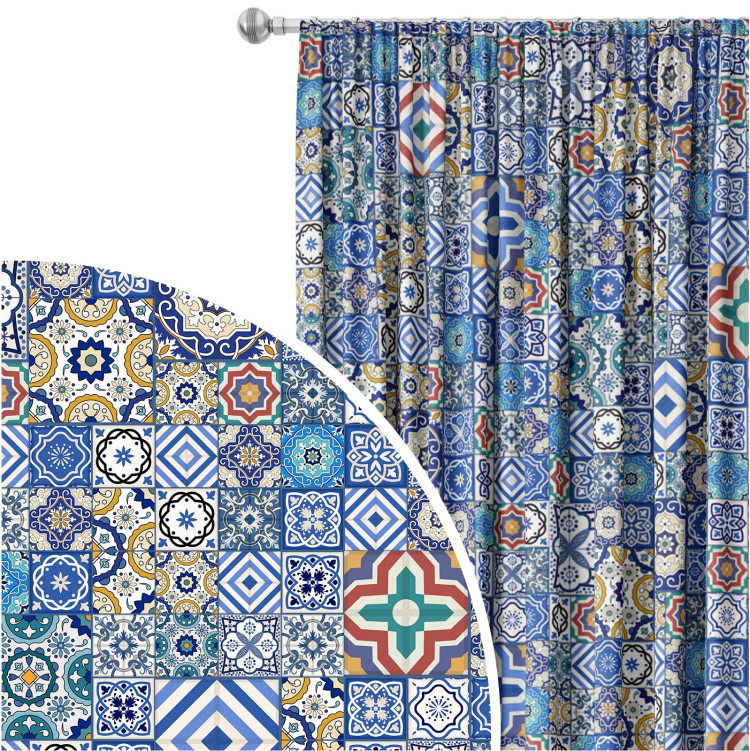 Decorative Curtain Blue connections - a motif inspired by patchwork ceramics 147321