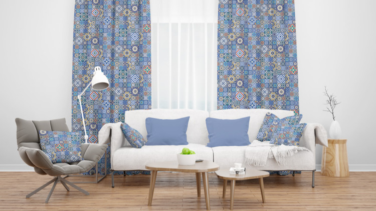 Decorative Curtain Blue connections - a motif inspired by patchwork ceramics 147321 additionalImage 6