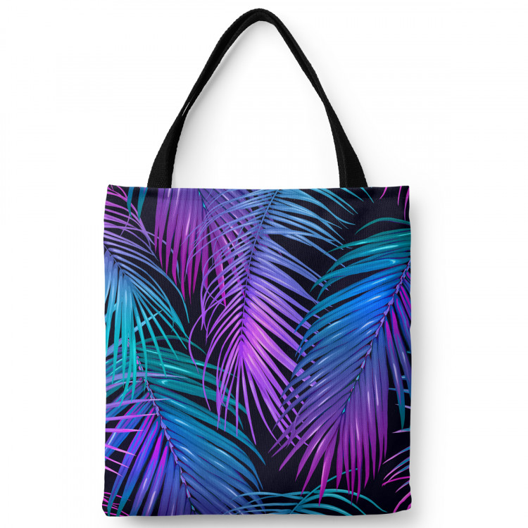 Shopping Bag Neon palm trees - floral motif in shades of turquoise and purple 147621