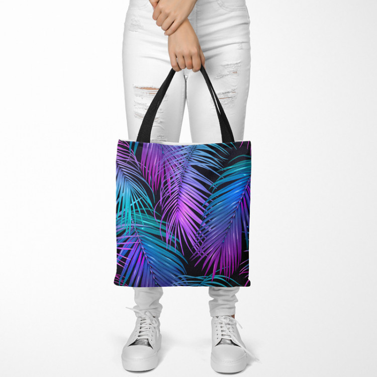 Shopping Bag Neon palm trees - floral motif in shades of turquoise and purple 147621 additionalImage 2