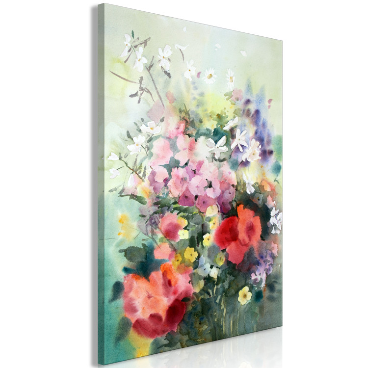 Canvas Art Print Watercolor Bouquet (1-piece) - colorful flowers on a blurred background 149721 additionalImage 2