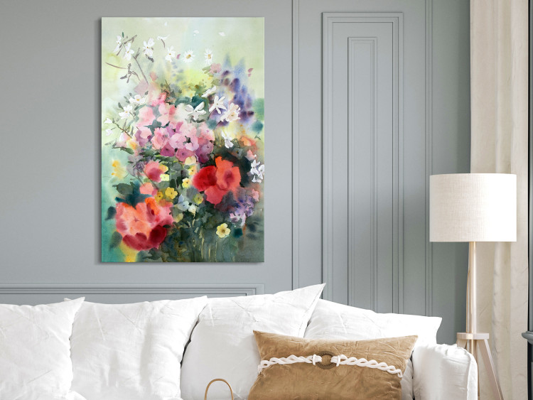 Canvas Art Print Watercolor Bouquet (1-piece) - colorful flowers on a blurred background 149721 additionalImage 3
