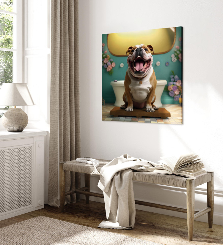 Canvas Art Print AI French Bulldog Dog - Animal Waiting In Colorful Bathroom - Square 150221 additionalImage 10