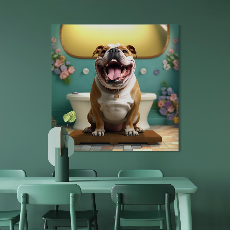 Canvas Art Print AI French Bulldog Dog - Animal Waiting In Colorful Bathroom - Square 150221 additionalImage 5
