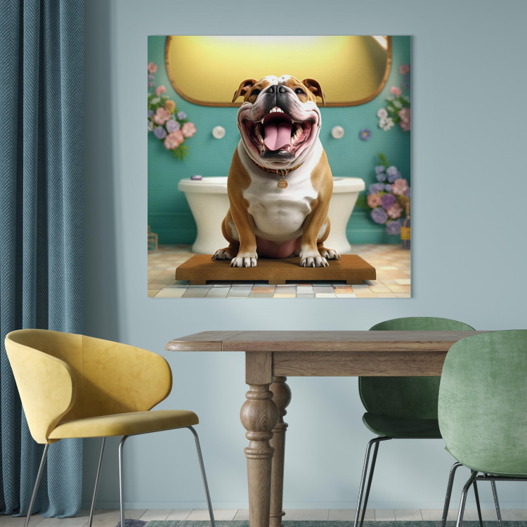 Canvas Art Print AI French Bulldog Dog - Animal Waiting In Colorful Bathroom - Square 150221 additionalImage 3