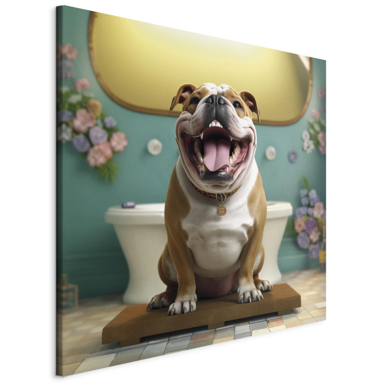 Canvas Art Print AI French Bulldog Dog - Animal Waiting In Colorful Bathroom - Square 150221 additionalImage 2