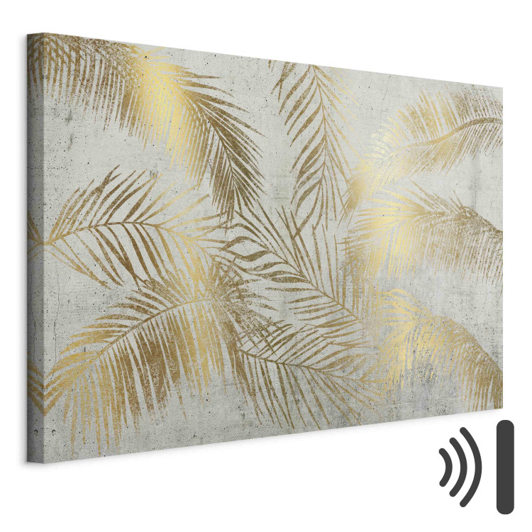 Canvas Art Print Palm Leaves - A Composition of Plants Forming an Arrangement on a Gray Background 151221 additionalImage 8