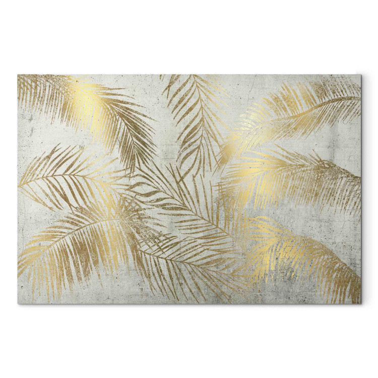 Canvas Art Print Palm Leaves - A Composition of Plants Forming an Arrangement on a Gray Background 151221