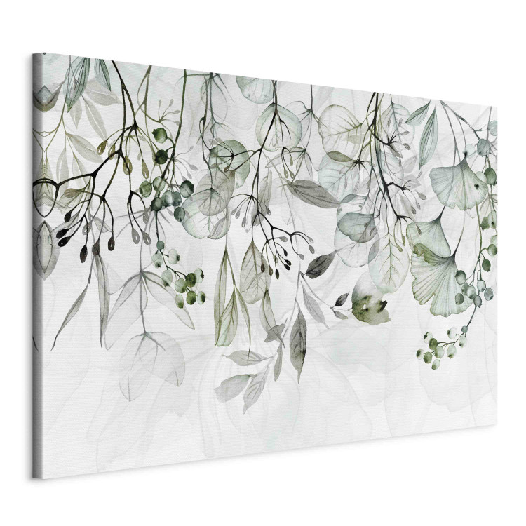 Canvas Print Watercolor Nature - Green Leaves, Flowers and Fruits on a White Background 151421 additionalImage 2
