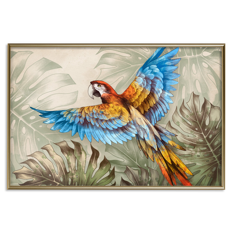Poster Parrot in the Jungle - A Colorful Bird Among the Green Leaves of a Monstera 151521 additionalImage 23