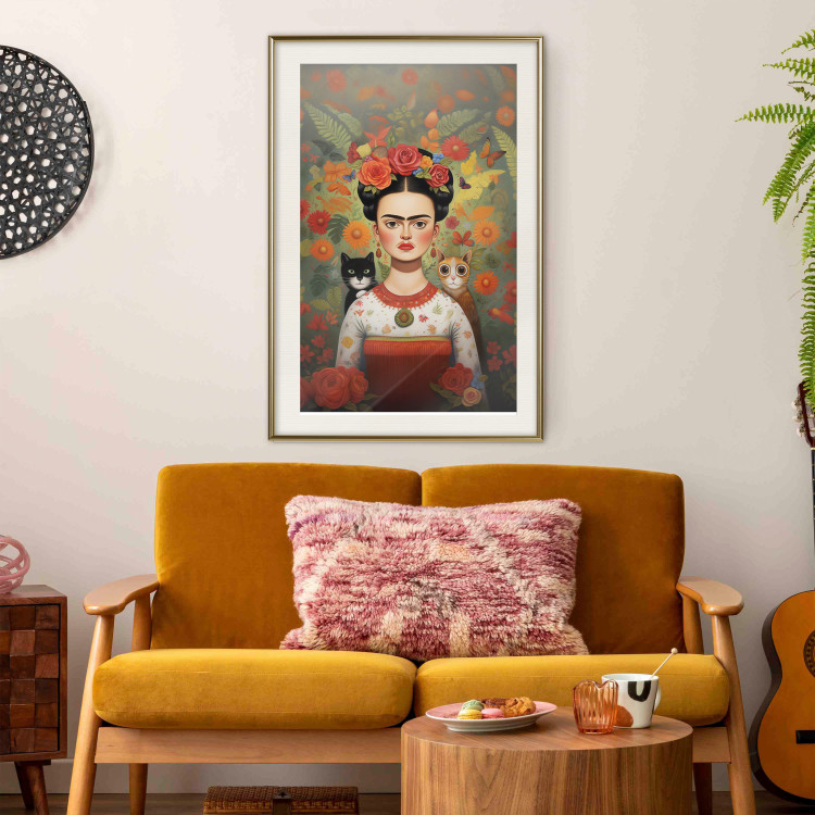 Wall Poster Cartoon Frida - Portrait of a Woman With Two Cats on Her Shoulders 152221 additionalImage 15