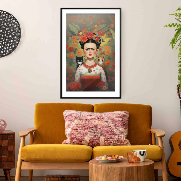 Wall Poster Cartoon Frida - Portrait of a Woman With Two Cats on Her Shoulders 152221 additionalImage 22