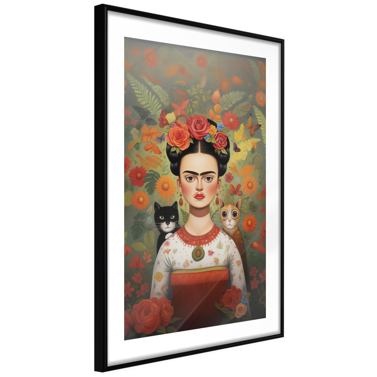 Wall Poster Cartoon Frida - Portrait of a Woman With Two Cats on Her Shoulders 152221 additionalImage 7