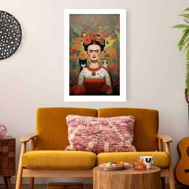 Wall Poster Cartoon Frida - Portrait of a Woman With Two Cats on Her Shoulders 152221 additionalImage 11