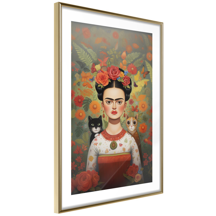 Wall Poster Cartoon Frida - Portrait of a Woman With Two Cats on Her Shoulders 152221 additionalImage 8