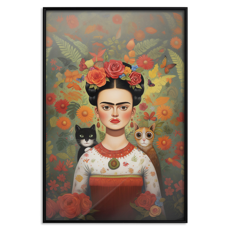 Wall Poster Cartoon Frida - Portrait of a Woman With Two Cats on Her Shoulders 152221 additionalImage 18