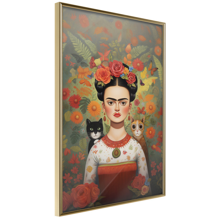 Wall Poster Cartoon Frida - Portrait of a Woman With Two Cats on Her Shoulders 152221 additionalImage 6