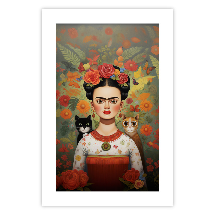 Wall Poster Cartoon Frida - Portrait of a Woman With Two Cats on Her Shoulders 152221 additionalImage 25