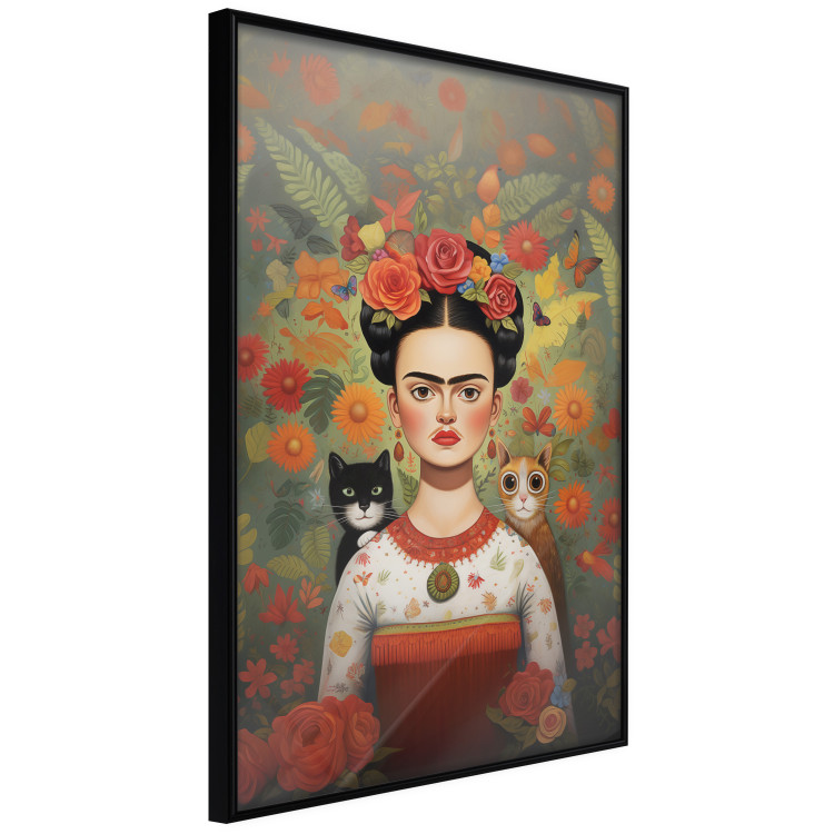 Wall Poster Cartoon Frida - Portrait of a Woman With Two Cats on Her Shoulders 152221 additionalImage 5