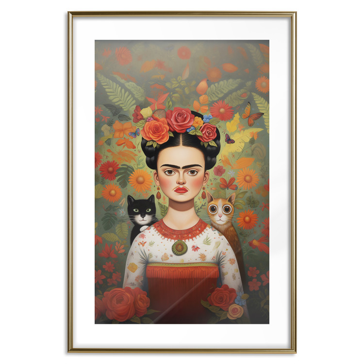 Wall Poster Cartoon Frida - Portrait of a Woman With Two Cats on Her Shoulders 152221 additionalImage 20